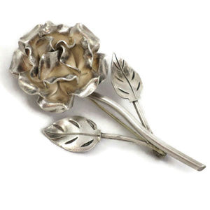 Taxco 980 Silver Rose Brooch Pin